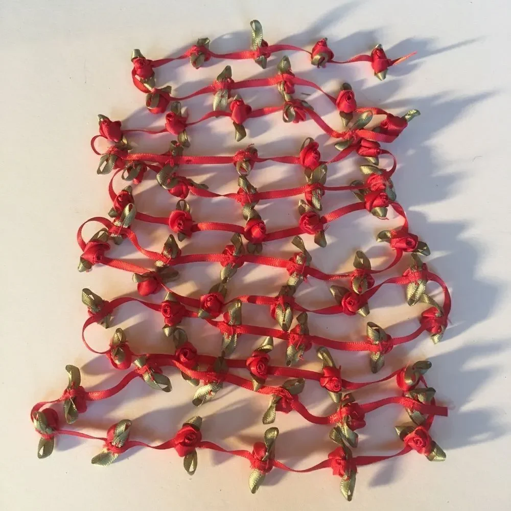 RED SATIN Ribbon with Roses